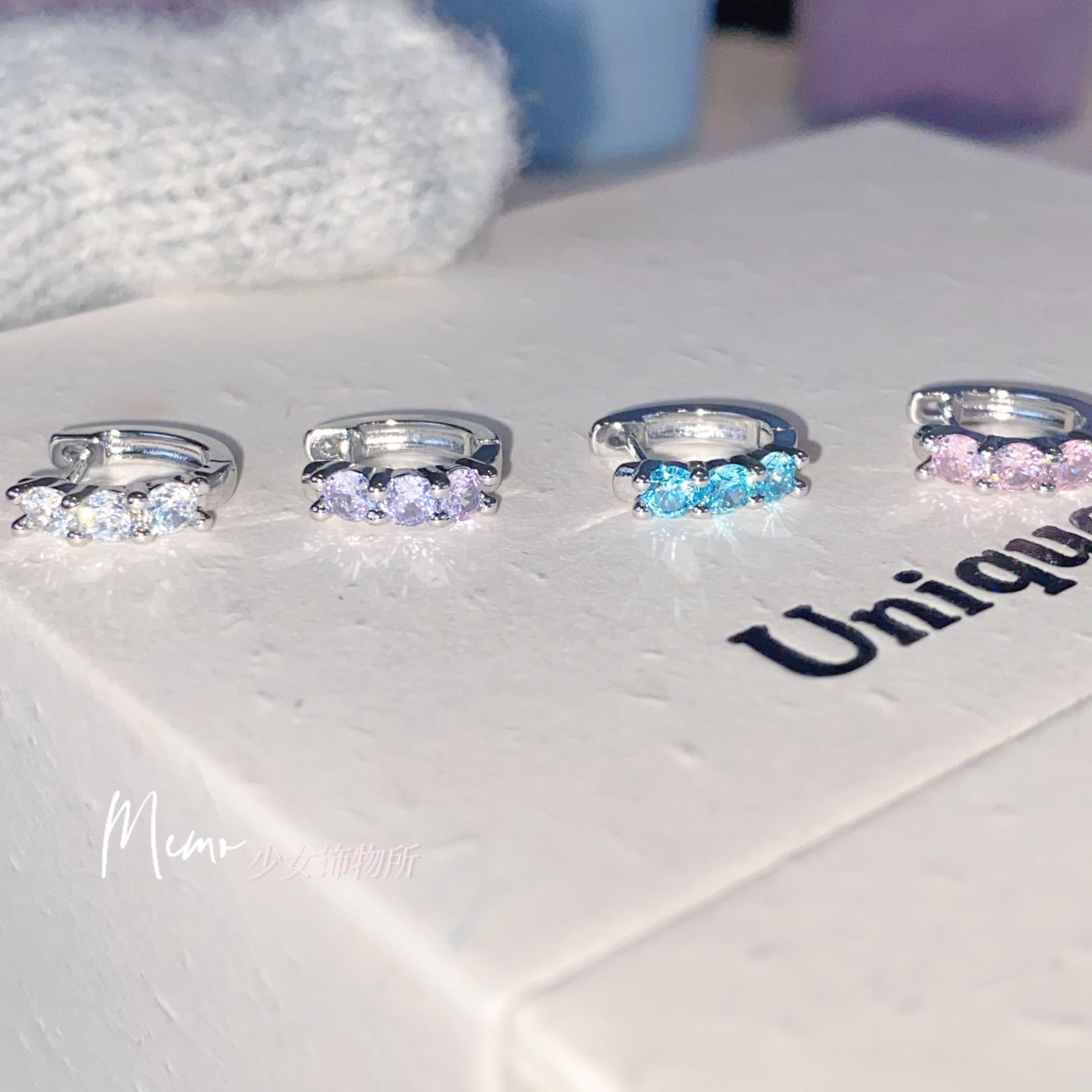 铜合金锆石耳饰 DS013 直针三钻 简约百搭基础款耳扣 耳骨环