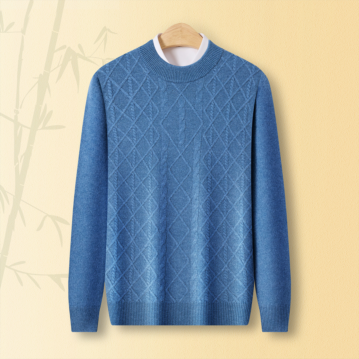 【男士精品】春竹25秋冬经典复古绞花厚山羊绒+绵羊毛商务休闲毛衣