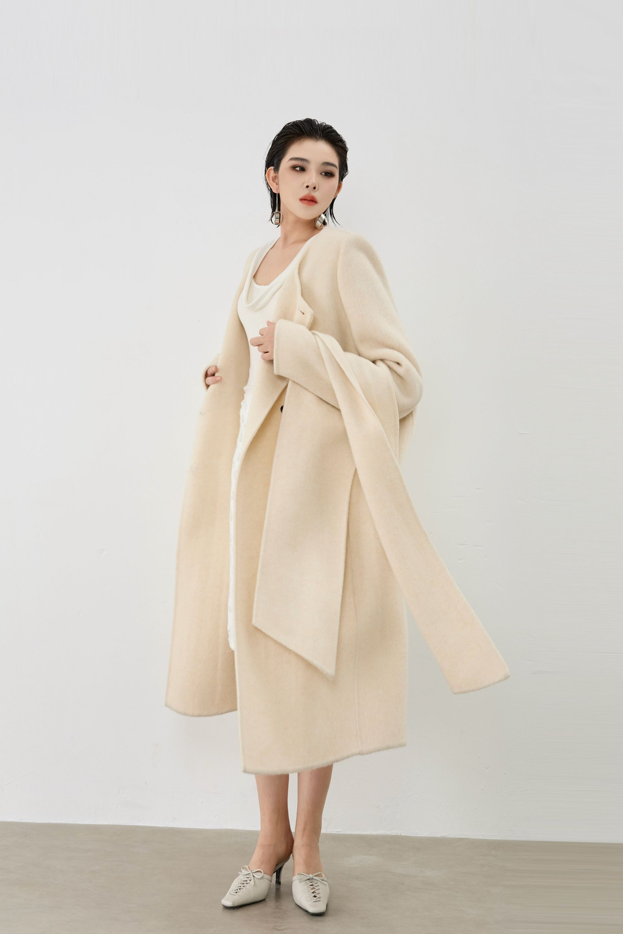 【千蔚】小众设计感原创百搭长款长袖纯色毛呢外套5313171