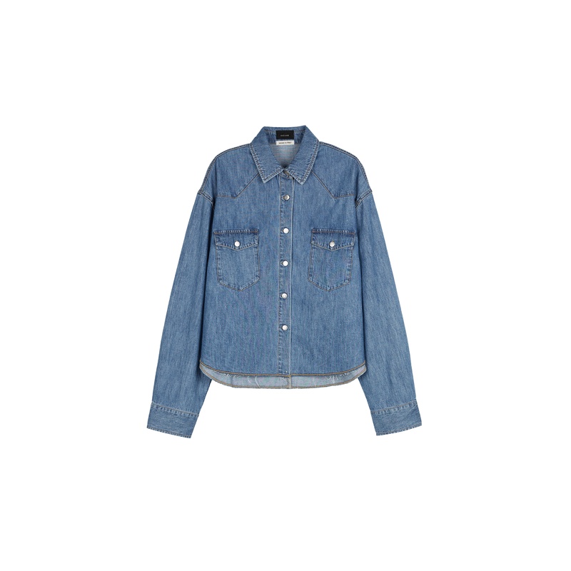 开间黑标/意大利进口D1OR同厂 苣轻柔时髦不规则毛边牛仔短款衬衫