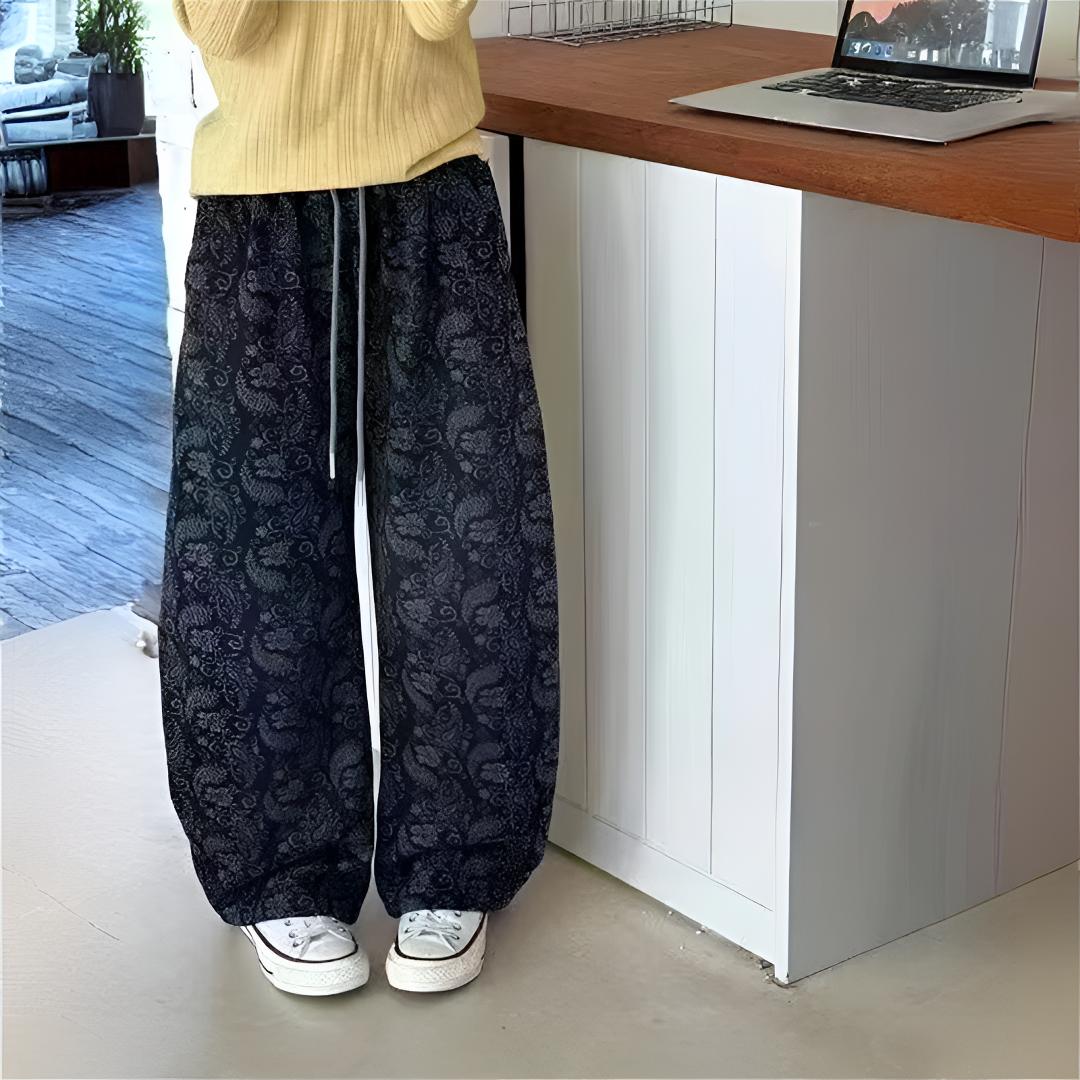 女童休闲裤2025秋季新款中大童复古提花弯刀裤时髦阔腿垂感长裤子
