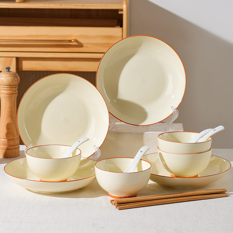 句途奶油风茶卡16件套家用轻奢釉下彩碗盘防烫面碗菜盘