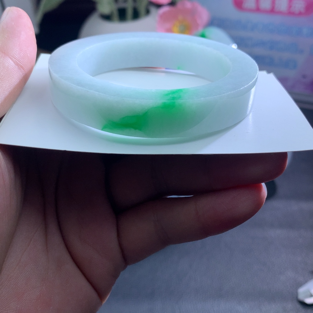 定制翡翠未镶嵌翡翠手镯白底青正阳绿