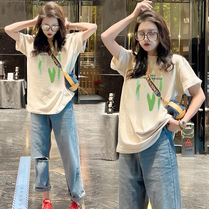  欧货上衣2025新款夏季短袖白色纯棉t恤女宽松大码洋气中长款体恤