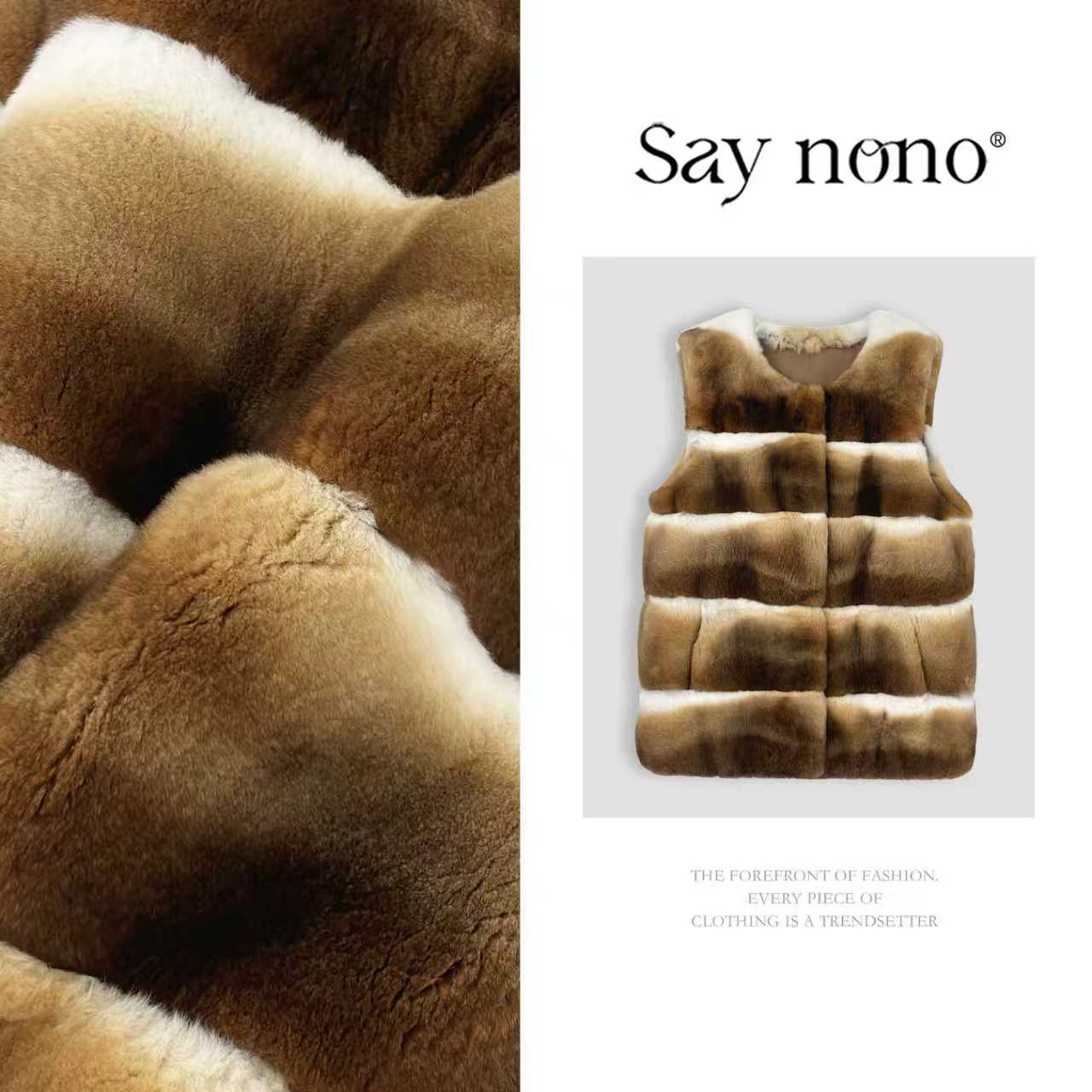 懒猫nono│Saynono 时尚轻奢圆领慵懒风獭兔毛皮草外套 GL1207JY