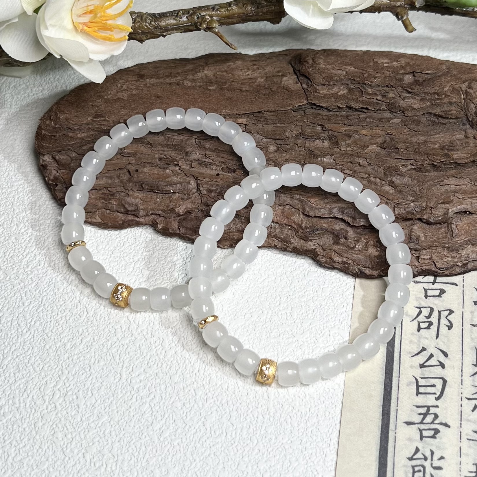 【北野珠宝】纯天然和田玉白玉直切手串B247H-71多样性发一6mm+