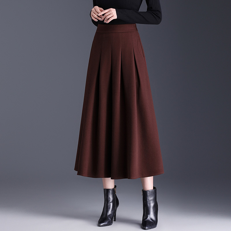 红色百搭大摆裙经典洋气高腰显瘦裙子2025秋冬半身裙毛呢爆款休闲