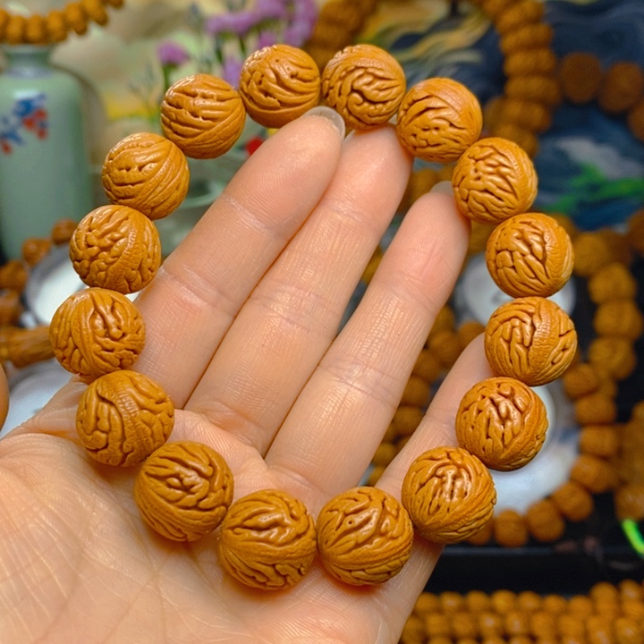 桃核手串精品龙纹绣球 15