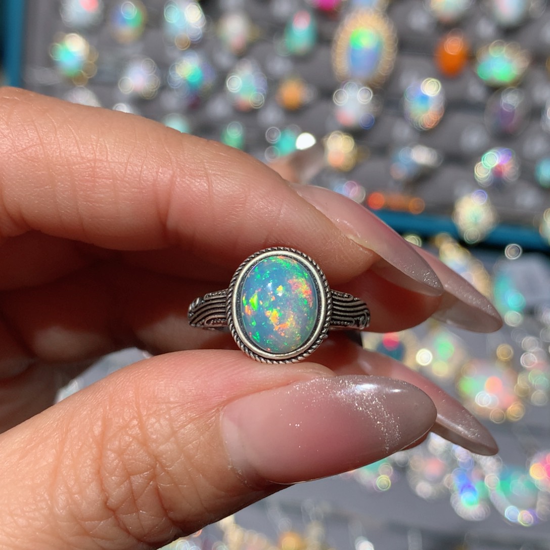 欧泊福利戒指银S925镶嵌