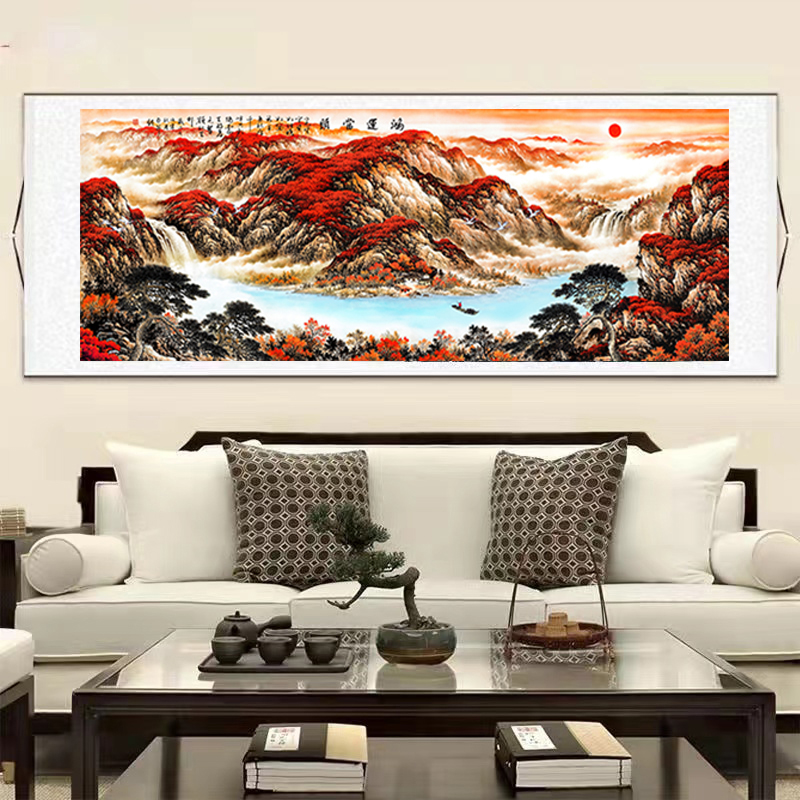 新中式《元宝鸿运》220*72CM横幅国画 客厅办公室背景墙装饰画