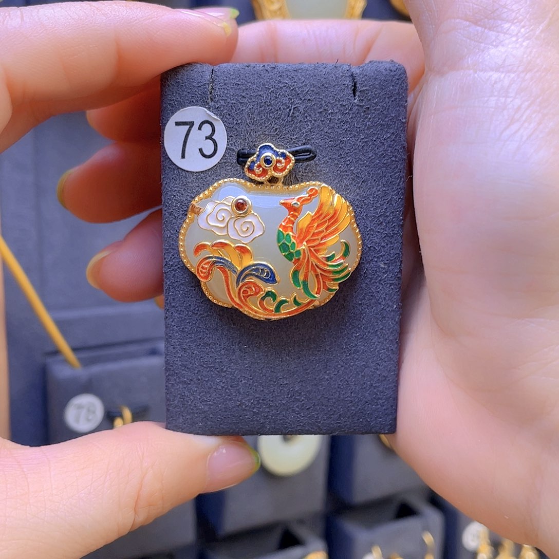 和田玉颈饰银S925镀金镶嵌