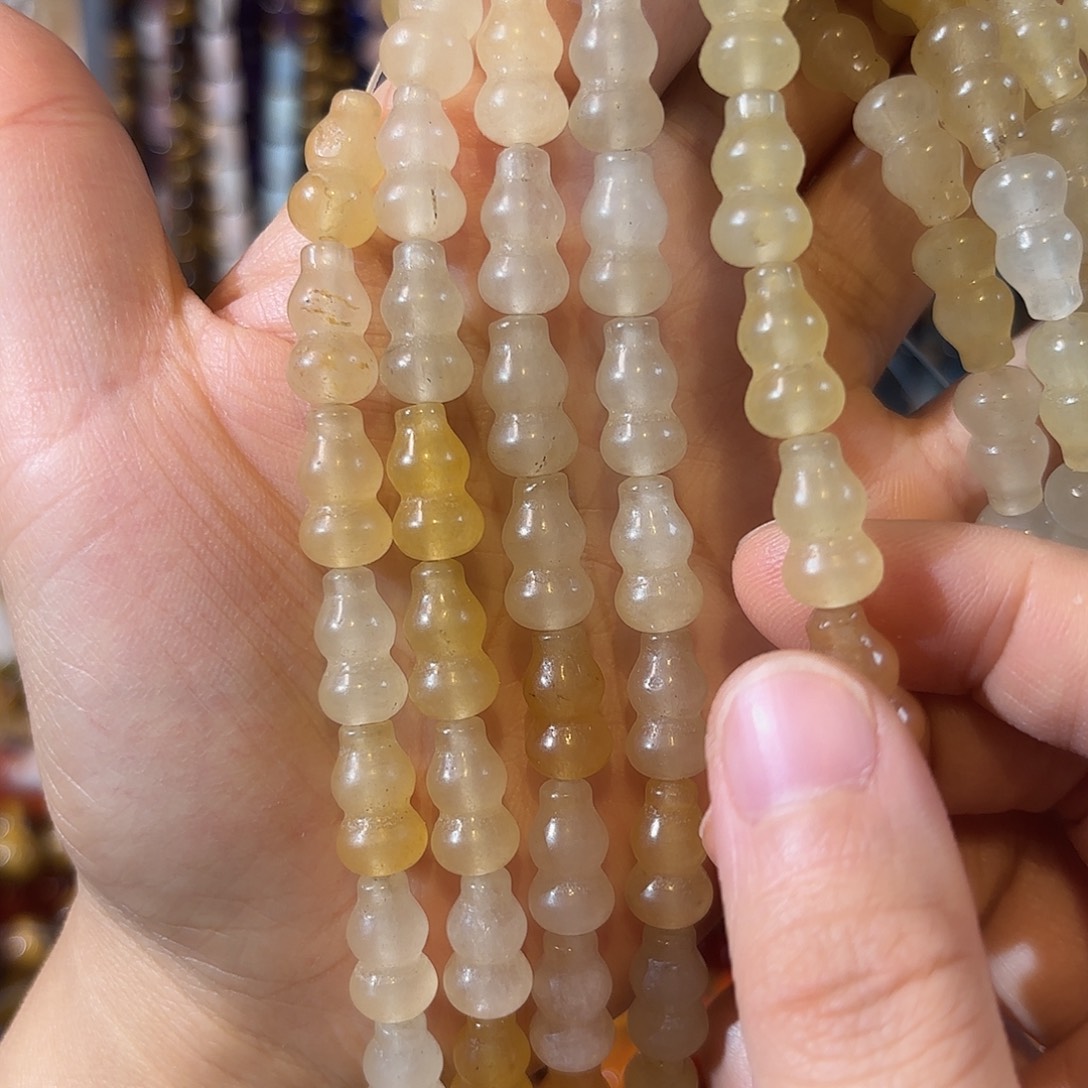 玛瑙/玉髓银S925镀金镶嵌珠宝半成品金丝玉葫芦一条8-14