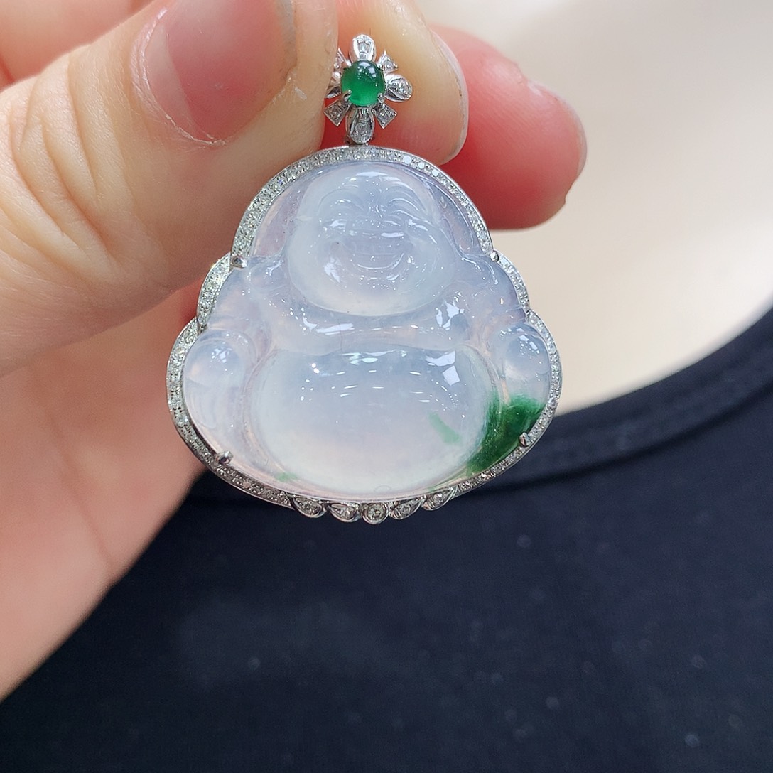 翡翠颈饰18K金镶嵌佛公