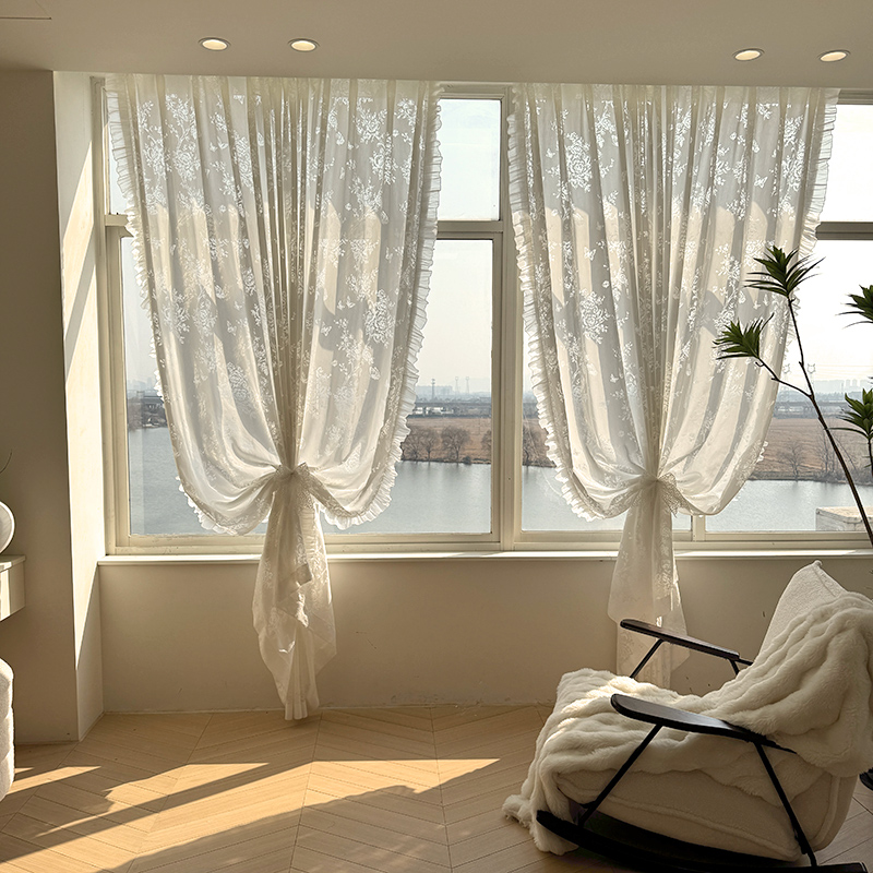 法式唯美温馨浪漫窗纱蝴蝶玫瑰镂空阳台卧室客厅纱帘遮光窗帘hjd
