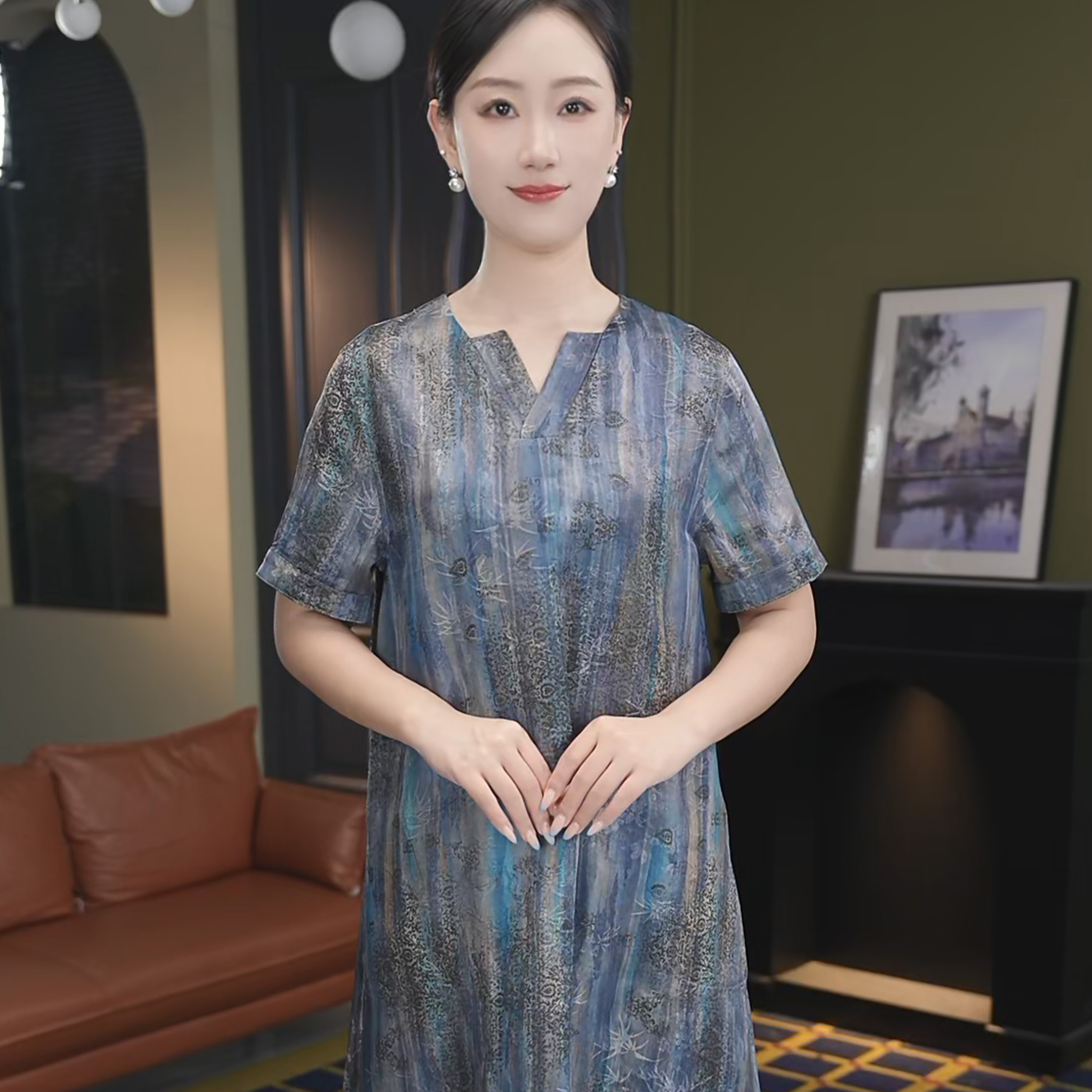 【栖夫人】双面穿重缎桑蚕丝夏季新款优雅百搭紫香云纱连衣裙5089