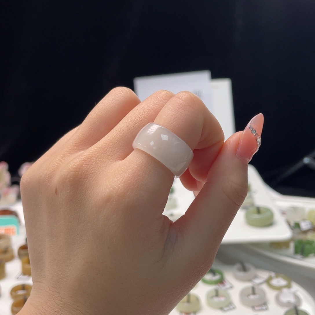 和田玉未镶嵌戒指M1冰透紫方圆17.2