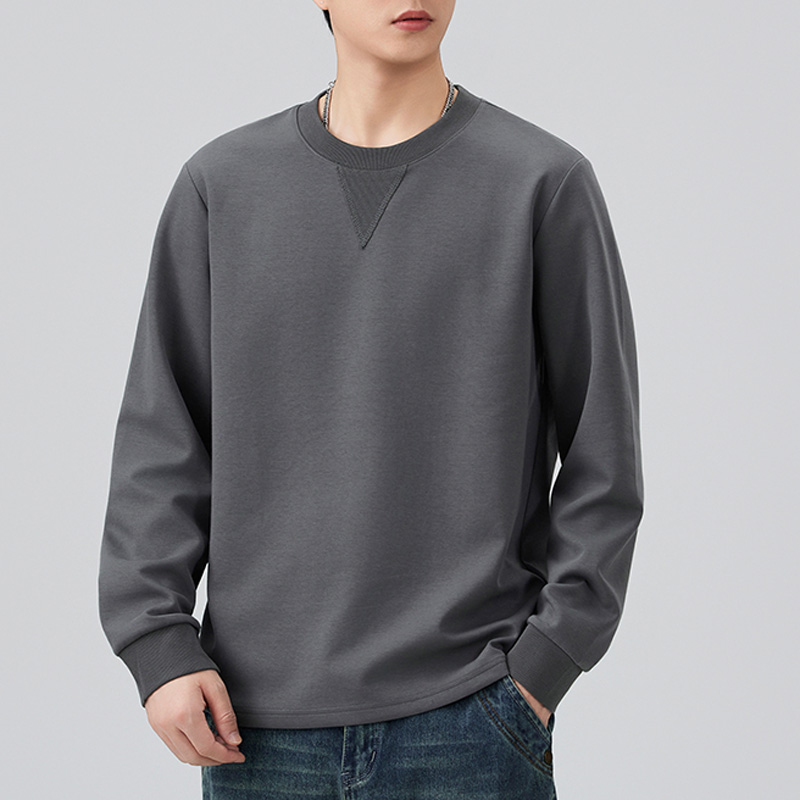 男装纯色重磅长袖弹力T恤男士春秋季提花内搭卫衣宽松套头打底衫