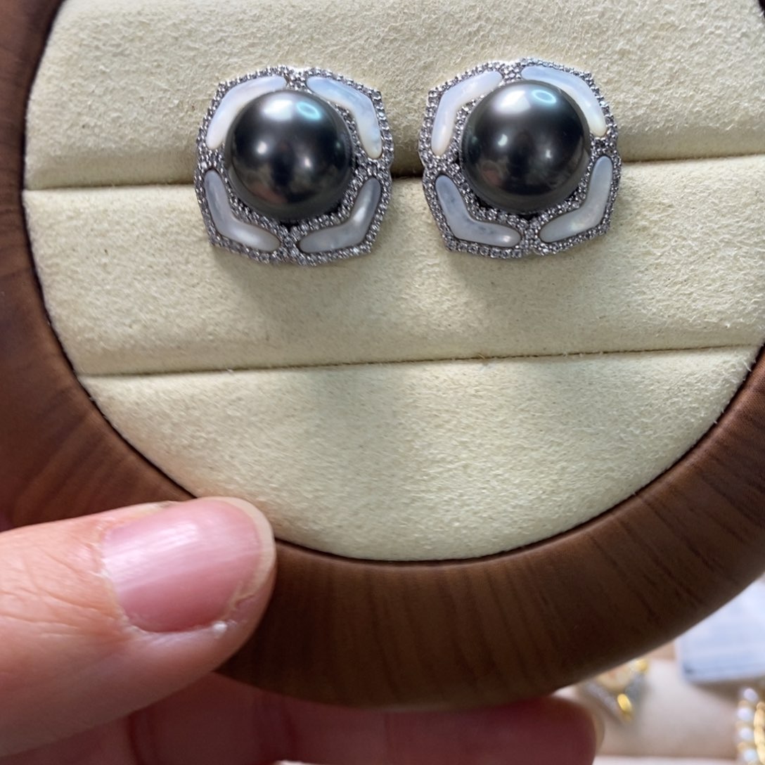 海水珍珠耳饰银S925镶嵌