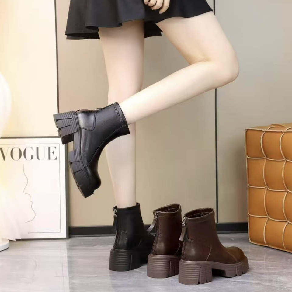 防滑法式防水休闲风90311秋季短靴圆头秋冬季瘦瘦靴88