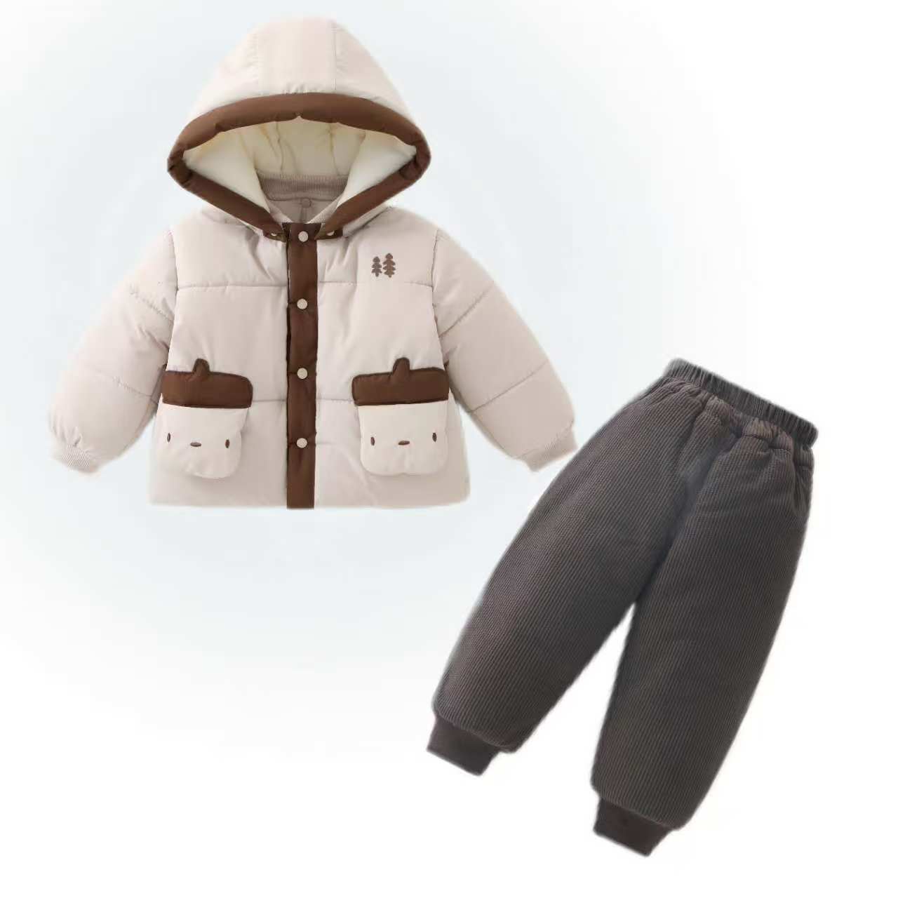 婴童棉服冬季男单排扣套装男童冬款套装外套加绒小童保暖A类纯棉