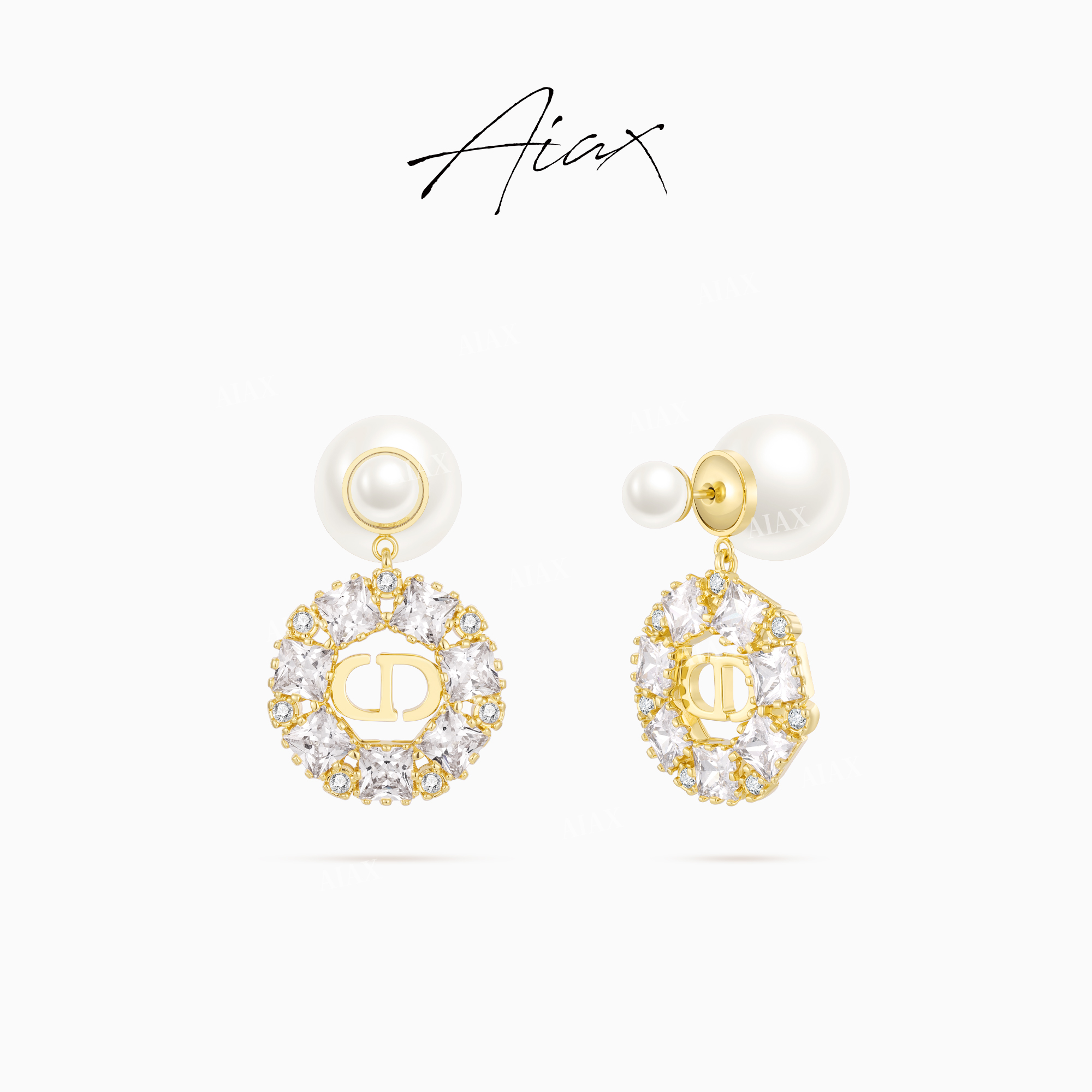 AIAX 镀K金 秋上新 轻奢小众高级时尚珠珠花朵CD耳环TSL2812