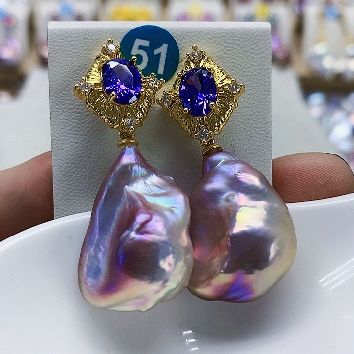 银S925镶嵌耳饰淡水珍珠