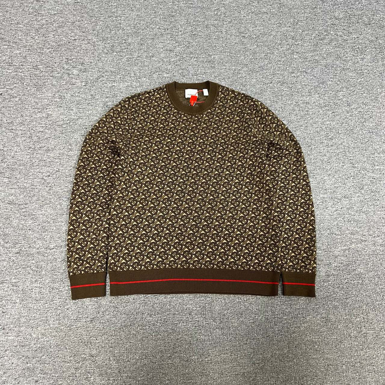 95新 BURBERRY/博柏利 满印嵌花 羊毛 圆领针织毛衣 S码