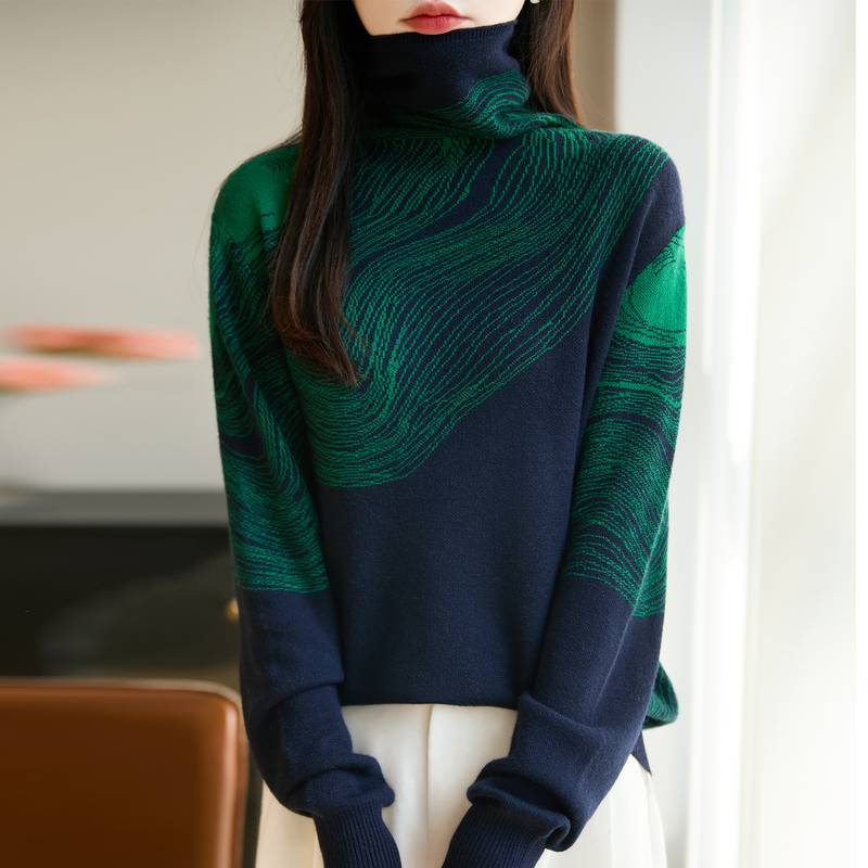 专柜正品100%羊绒衫女洋气堆堆领打底衫秋冬款加厚保暖气质毛衣