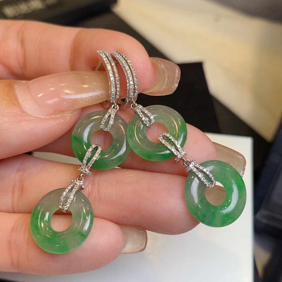 翡翠耳饰18K金镶嵌甜甜圈