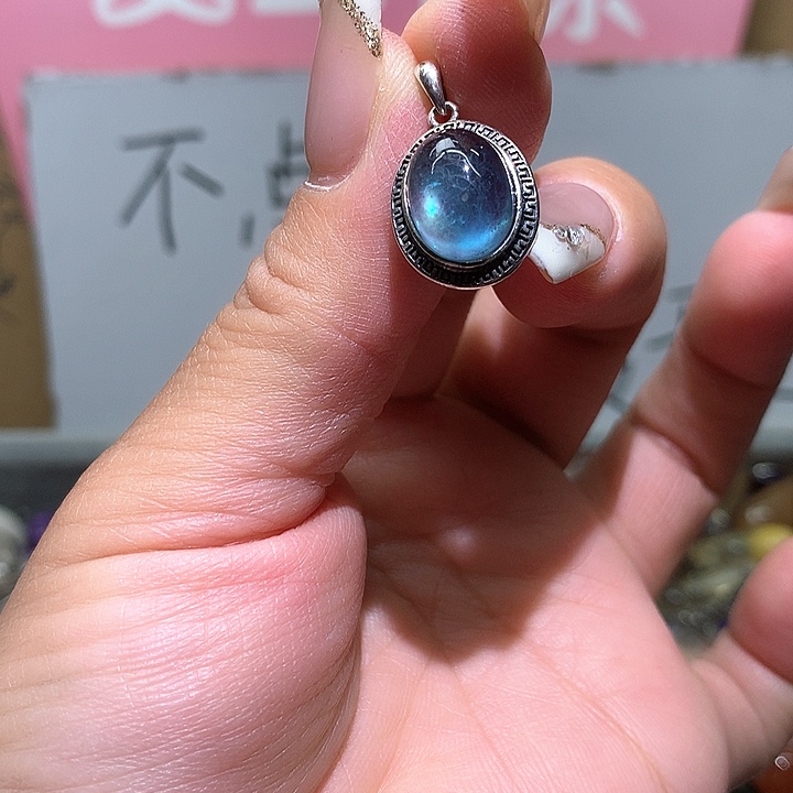 水晶吊坠银S925镶嵌水晶