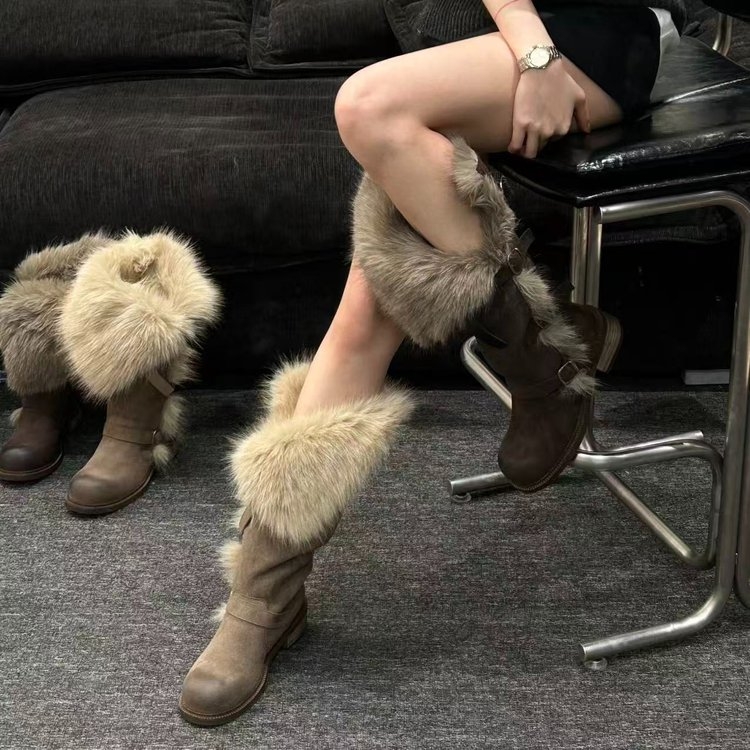 美拉德风乌托邦骑士靴女冬季厚绒高筒长靴显瘦百搭时装靴秋冬加绒