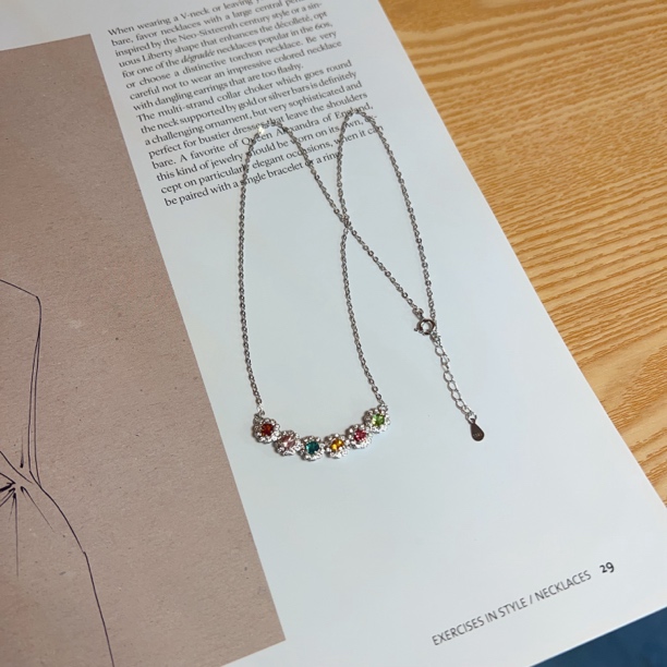 S925银天然碧玺项链6粒多样性发一45cm