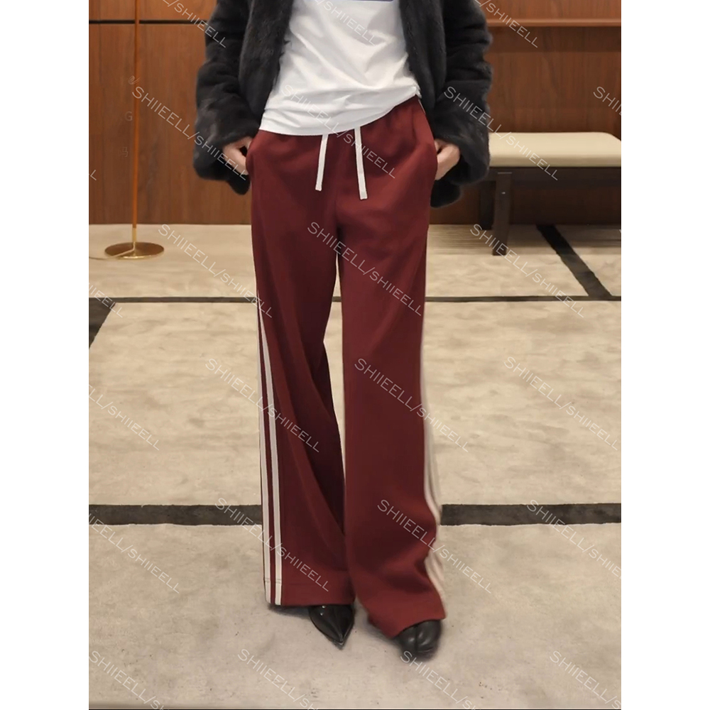 SHIIEELL【暖春校服裤】条纹直筒修身松紧腰长裤百搭休闲裤Z404Y