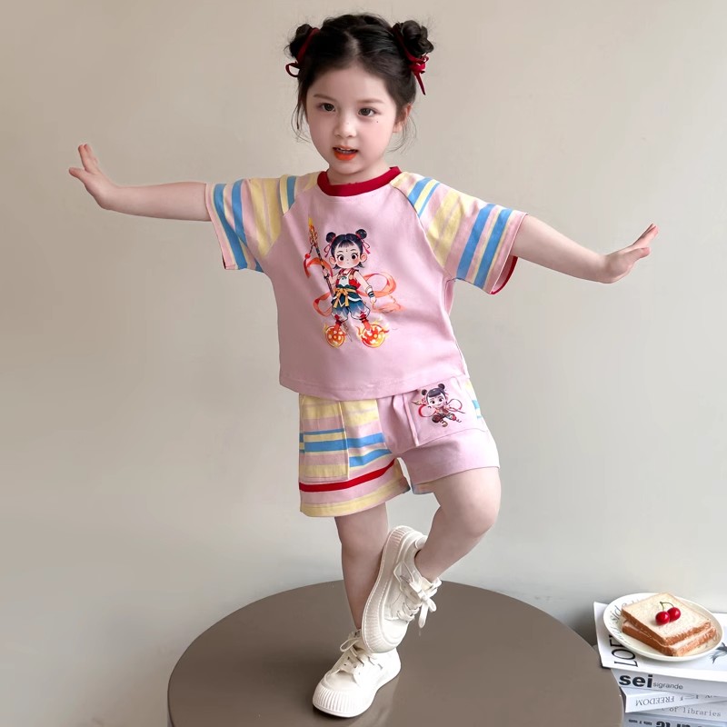 哪吒儿童服装女童夏季套装2026新款炸街女宝宝短袖夏装运动两件套