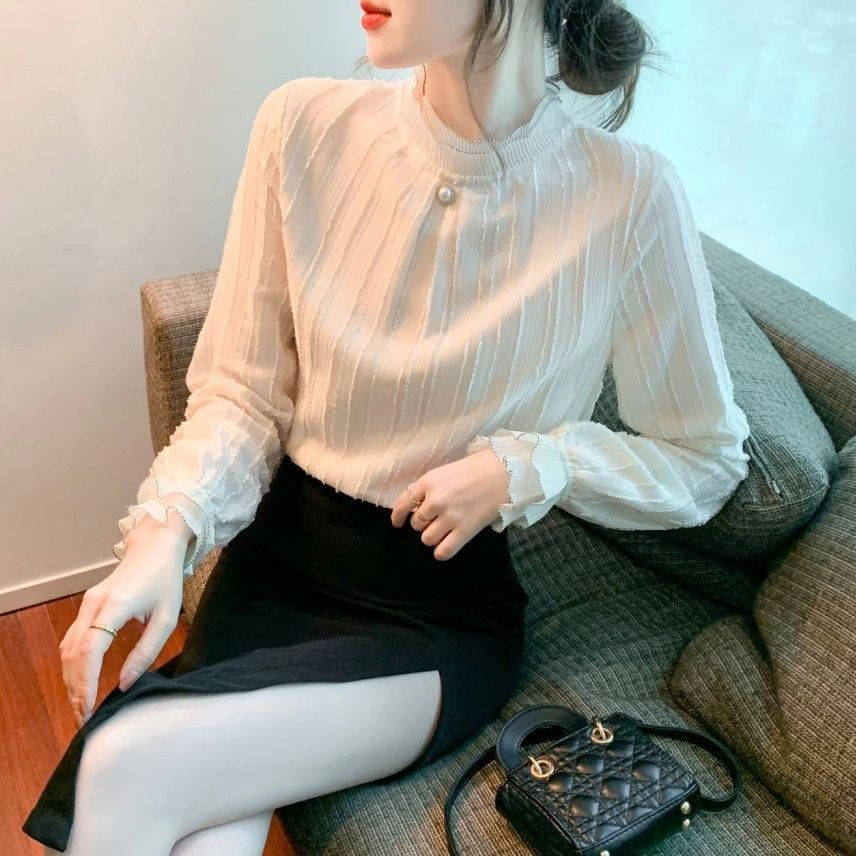 蕾丝打底衫女新款2025秋冬新款内搭上衣小衫高档洋气时尚雪纺衬衫