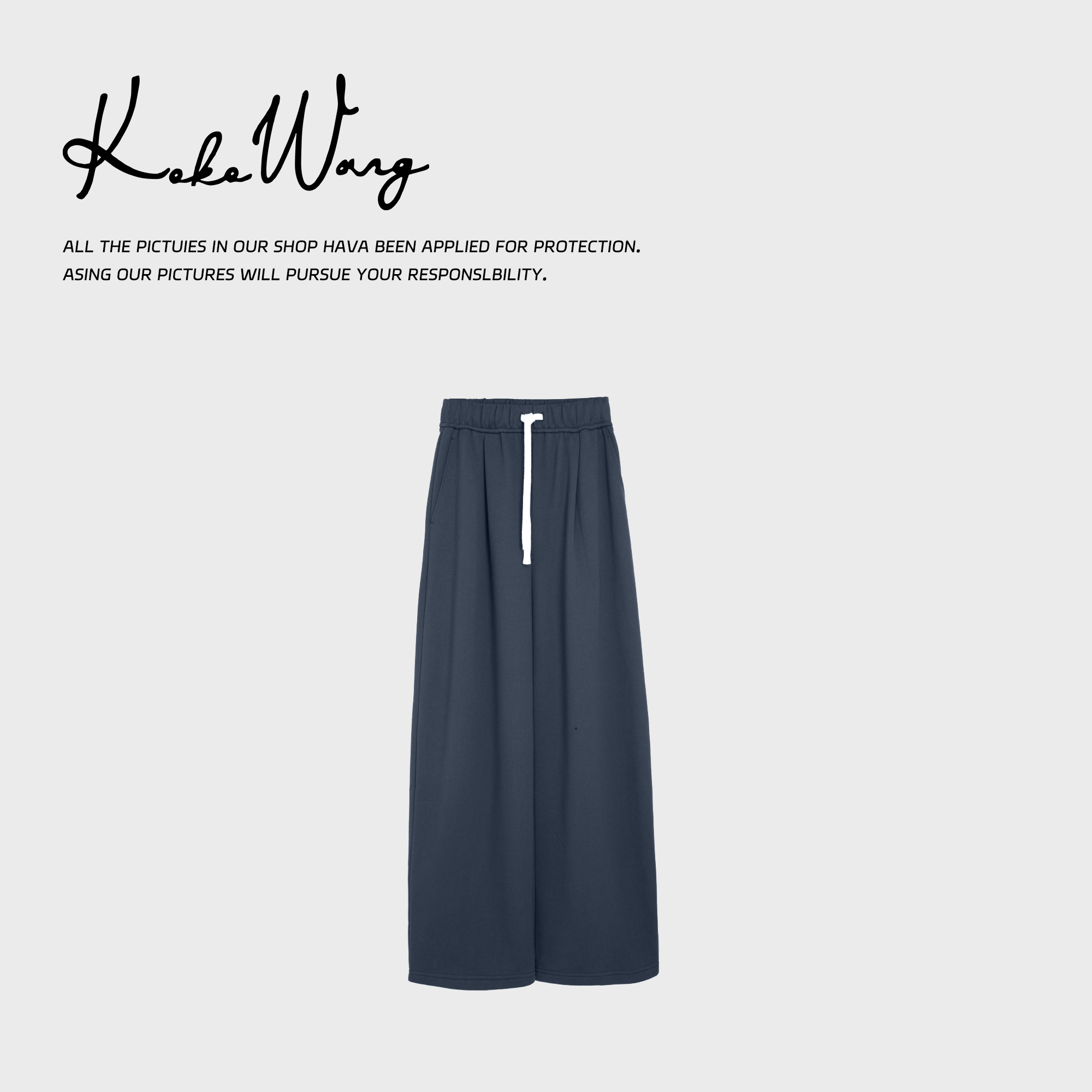 KOKO WANG新款高腰抽绳显瘦百搭长绒棉阔腿休闲裤N5114L09K04