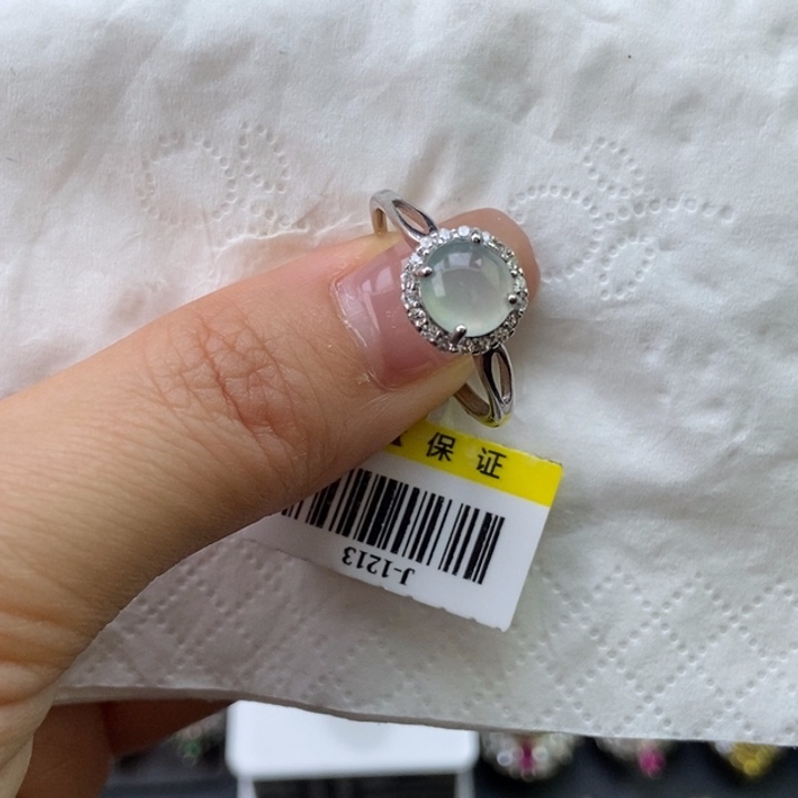 圆***凉翡翠银S925镶嵌戒指蛋面