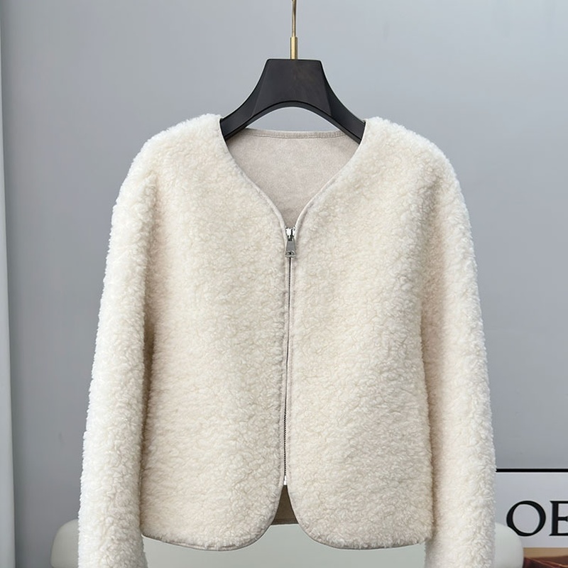 羊剪绒大衣韩版皮毛一体短款颗粒羊羔毛外套女