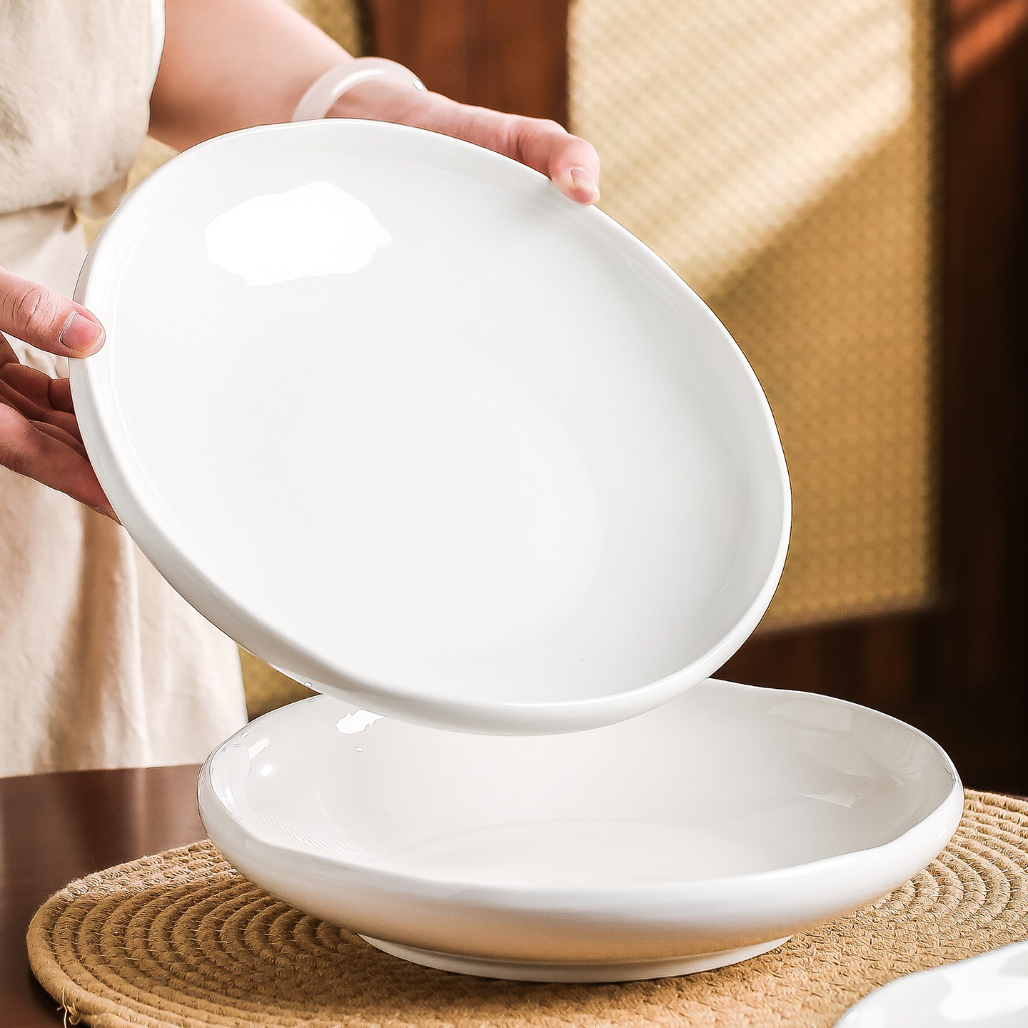 花边深盘陶瓷盘子家用菜盘大号餐厅商用餐具大圆盘微波炉专用