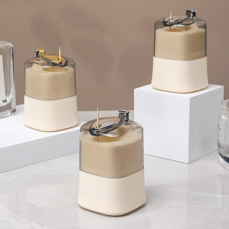 牙签盒自动弹出按压式牙签筒创意家用竹签商用客厅便携随身牙签罐