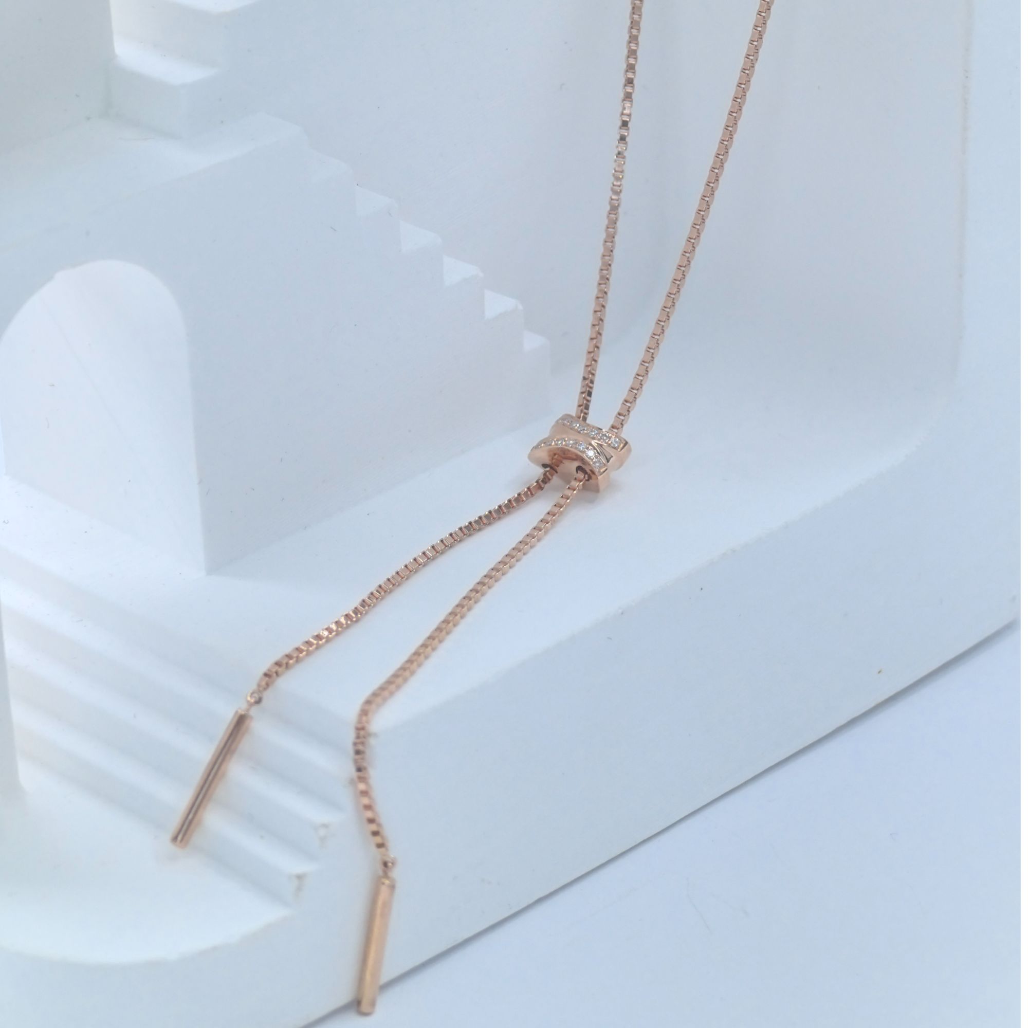 老戴甄选女神节天然钻石18k金k玫项链5.63g高级定制100%真品高档