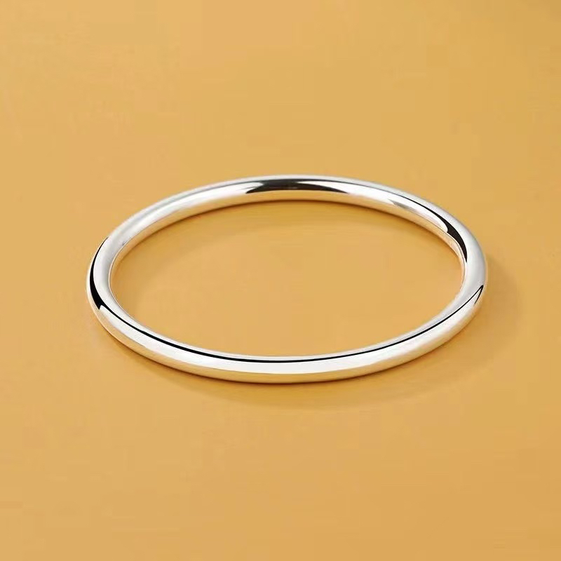 足银手镯 H21足银9999光面实心闭口圆棍磨砂素圈简约百搭时尚