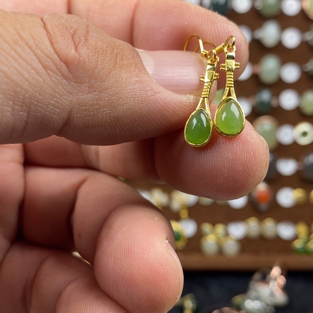 和田玉（碧玉）戒指银S925镀金镶嵌