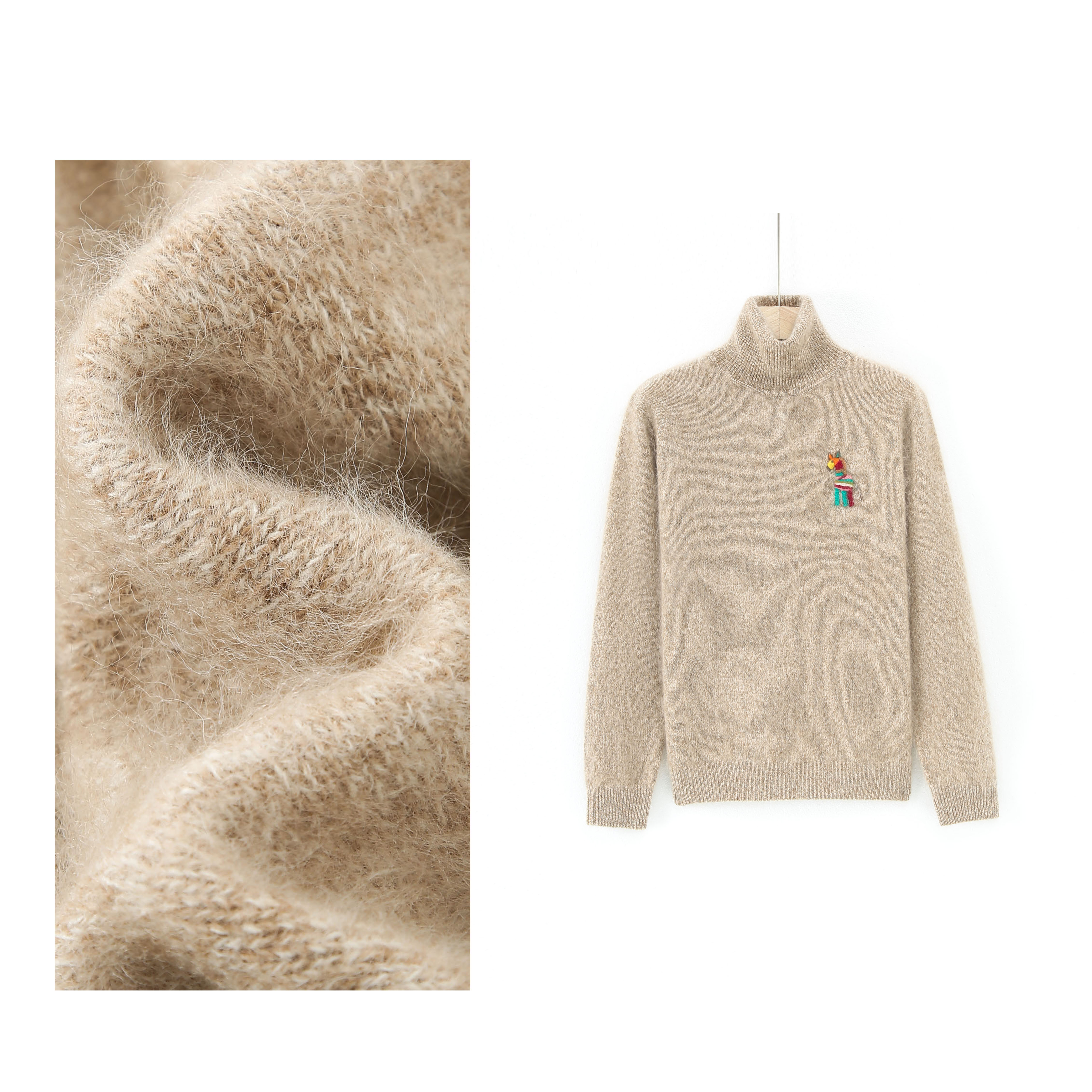 【大侄子羊绒】100%山羊绒拉绒基础高领小马立体绣秋冬针织-5158