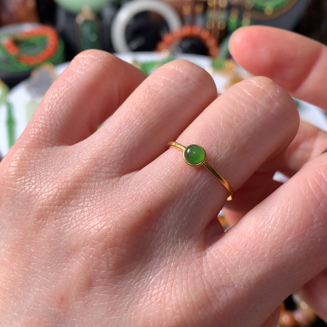 和田玉（碧玉）戒指18K金镶嵌SL0003