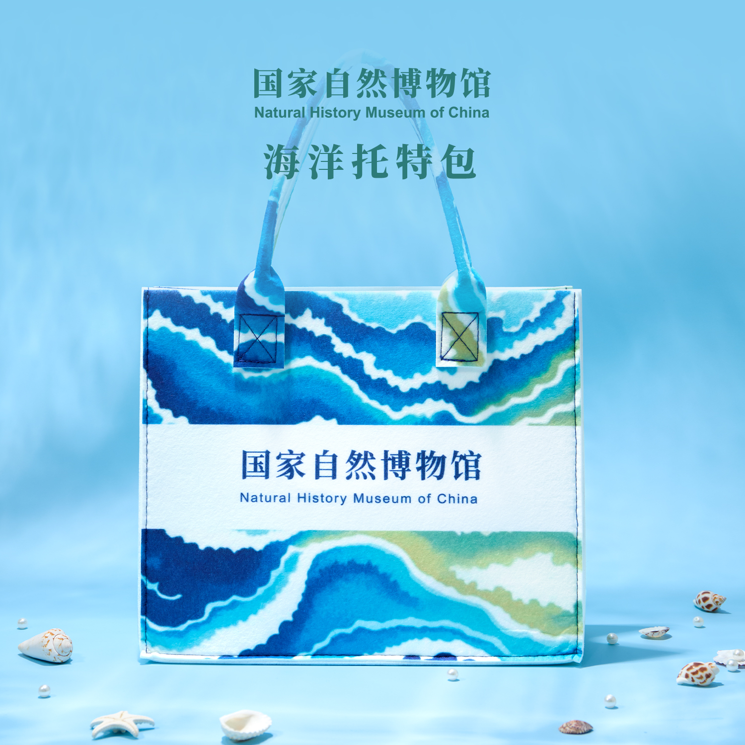 国家自然博物馆海洋托特包蓝色便携环保袋子包包特色创意手提袋