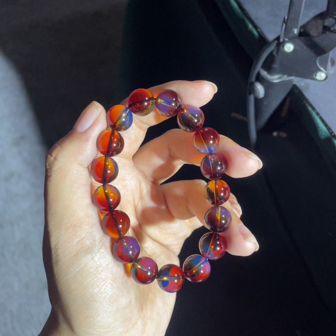 琥珀未镶嵌裸石红蓝9大加净水手串