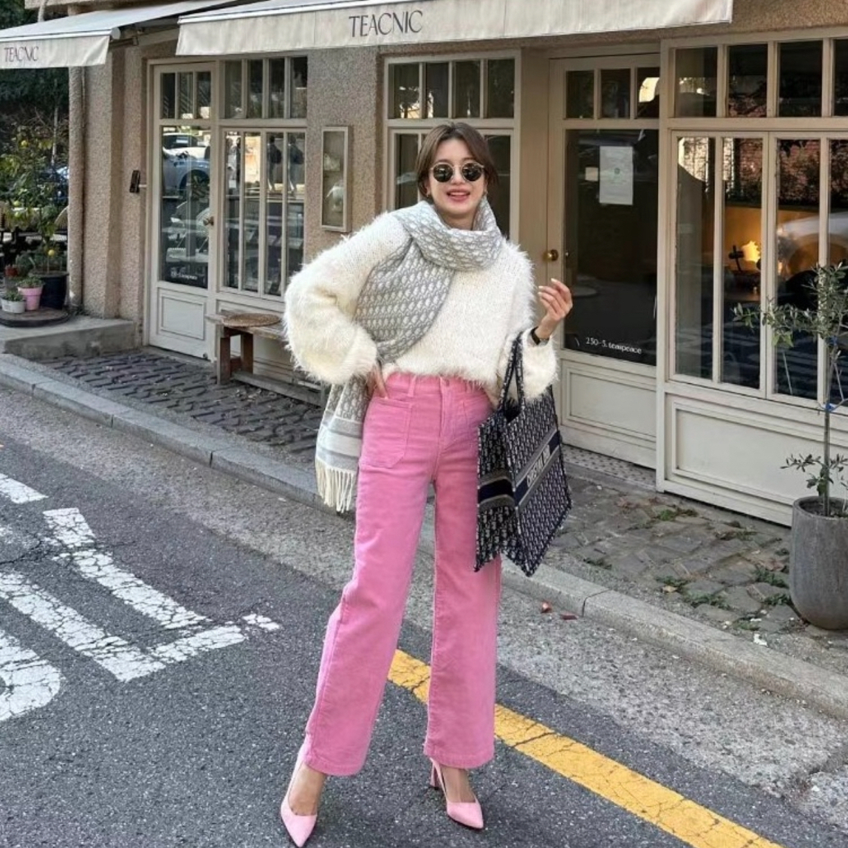 月花洞韩国冬季#600灯芯绒宽松四方兜兜加绒保暖直筒裤显瘦(96cm)