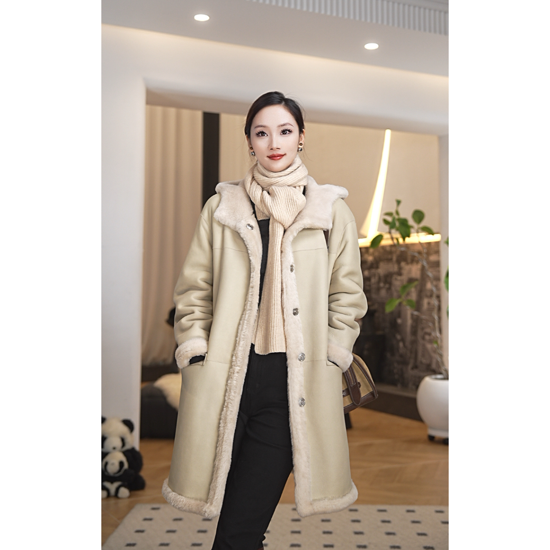 【维维专属】82893新款双穿西班牙进口美利奴真皮毛一体外套皮草冬