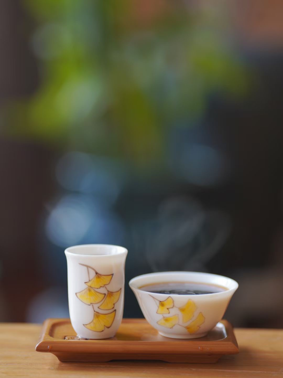 茶碗中式品茗三件套家用（闻香杯、品茗杯、竹杯垫）茶具茶杯陶瓷品